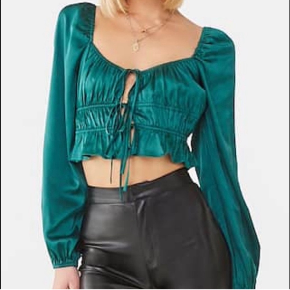 Forever 21 Emerald Green Satin Crop Top